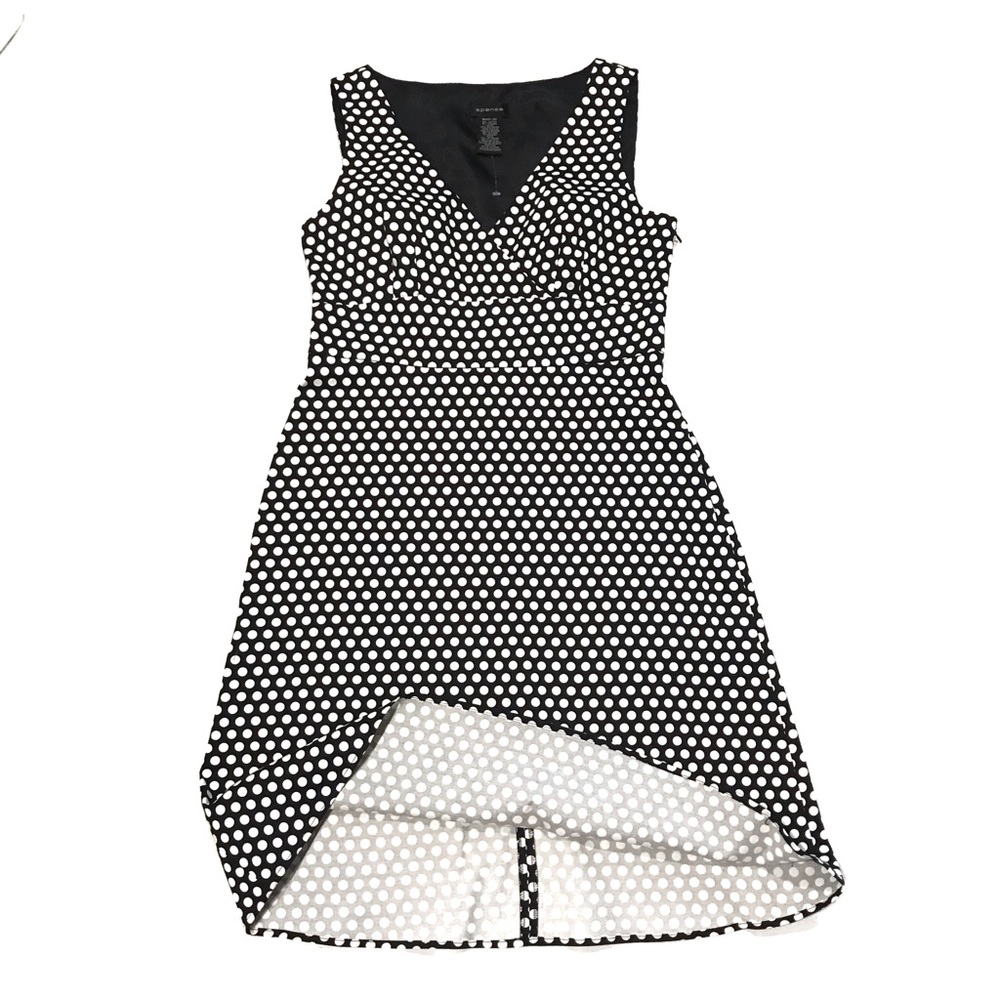 Spense Black and White Polka Dot Sleeveless Dress